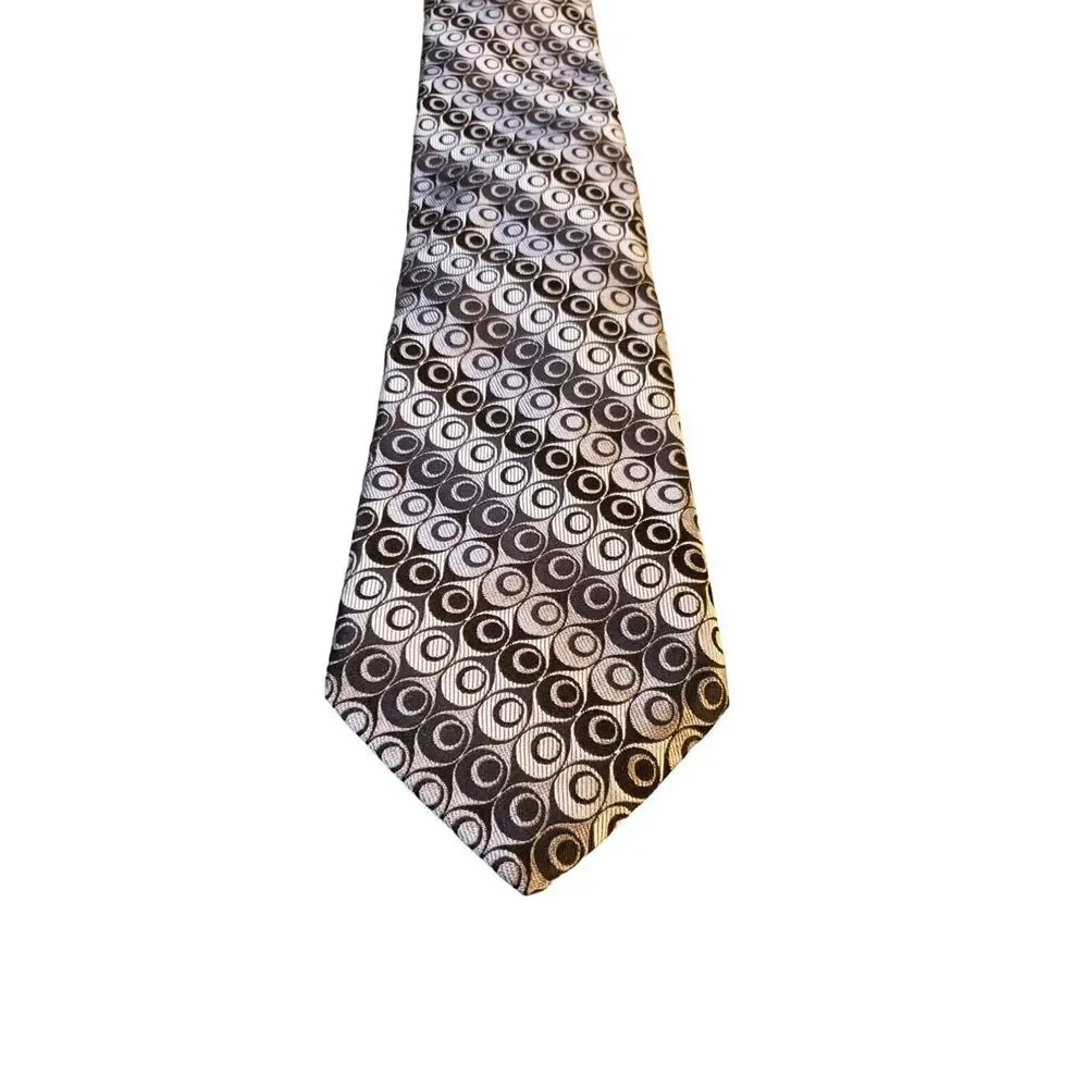 TED BAKER LONDON Mens Neck Tie 100% Silk EUC Black Gray Geometric Striped Design
